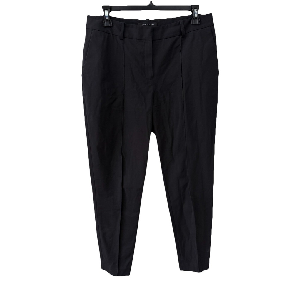 Lafayette 148 New York Trousers 8 Black Tapered Split Hem Stretch Dress Pants